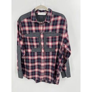IRO‎ Jeans Mixed Media Plaid Flannel Shirt Wool Panel Size XL French Designer